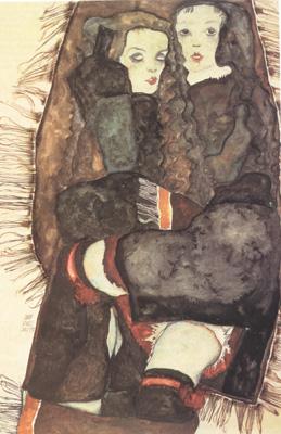 Egon Schiele Two Girls on Fringed Blanket (mk12) oil painting picture